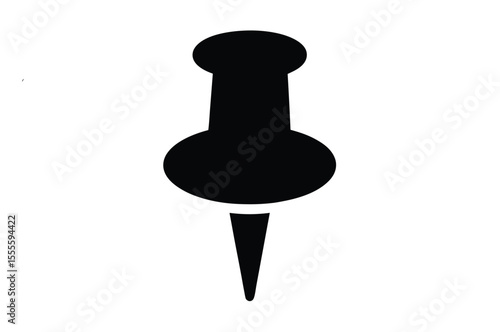 Isolated black push pin with a sharp needle, a common office tool for attaching notes to a board