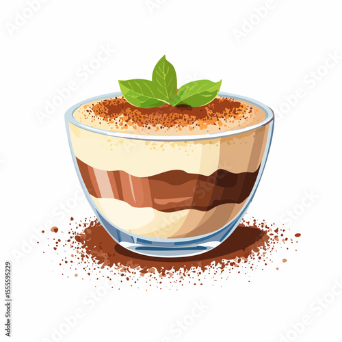 Delicious Tiramisu Dessert in Glass Bowl Layers of Coffee, Cream, and Cocoa
