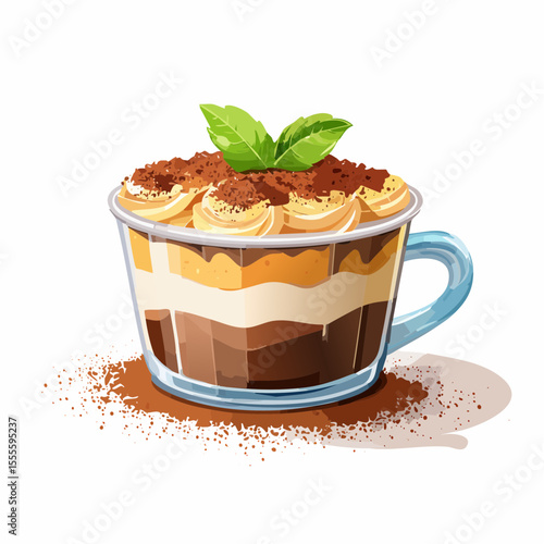 Delicious Tiramisu Dessert in a Glass Mug Layers of Coffee, Cream, and Cocoa