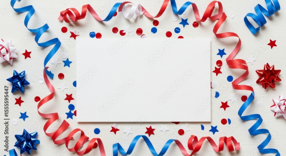 Obraz premium Independence Day Flat Lay Mockup with Confetti and Ribbons