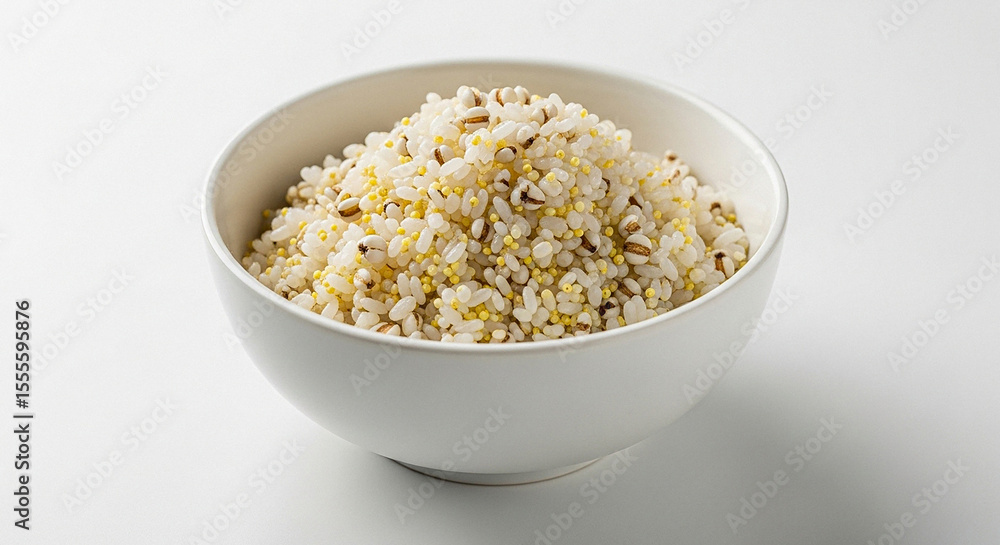 Millet Mixed Rice (Jo Bap) in White Ceramic Bowl Millet Mixed Rice (Jo Bap) in White Ceramic Bowl