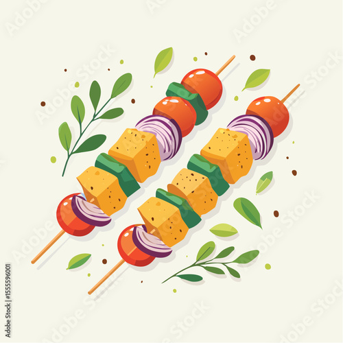 Delicious Vegetarian Skewers Grilled Paneer and Vegetable Kebabs