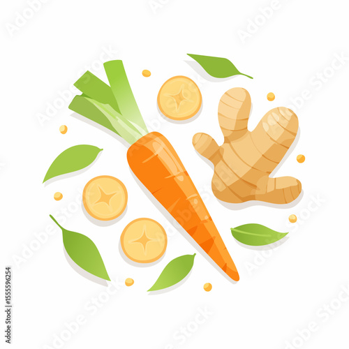 Healthy Carrot and Ginger Fresh Produce, Vitamins, and Immunity Boost