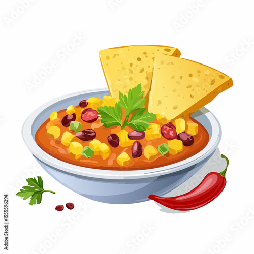Delicious Spicy Chili Con Carne with Tortilla Chips