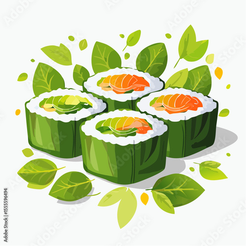 Delicious Maki Sushi Rolls with Avocado and Salmon Fresh and Vibrant Japanese Cuisine