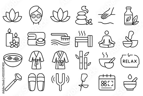 Spa & Wellness Line Icons: Relaxation, Massage & Holistic Health Vector Set
