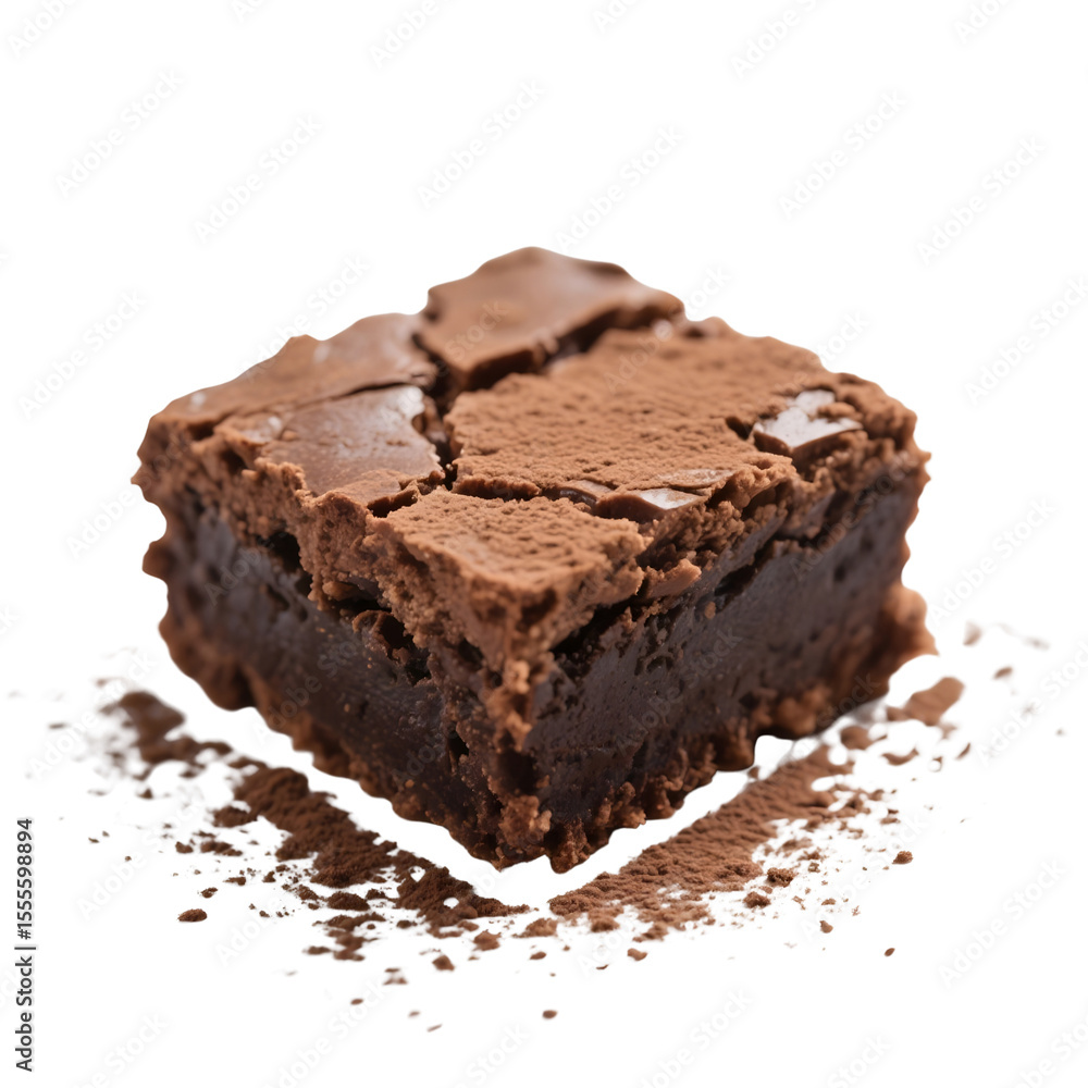 Chocolate brownie with cocoa powder isolated on transparent background Chocolate brownie with cocoa powder isolated on transparent background