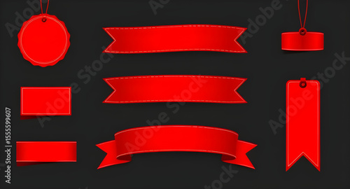 Festive ribbon set, Glossy red ribbons, Flat red ribbons, Red wrapping ribbons, Shiny ribbon vector, Red scroll banners, Red folded ribbons, Red satin ribbon set, Minimal red ribbons, Realistic red ri