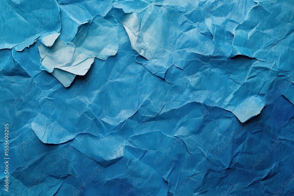 Fototapeta premium Textured blue paper background featuring crumpled folds and subtle variations in hue for artistic design applications and creative projects