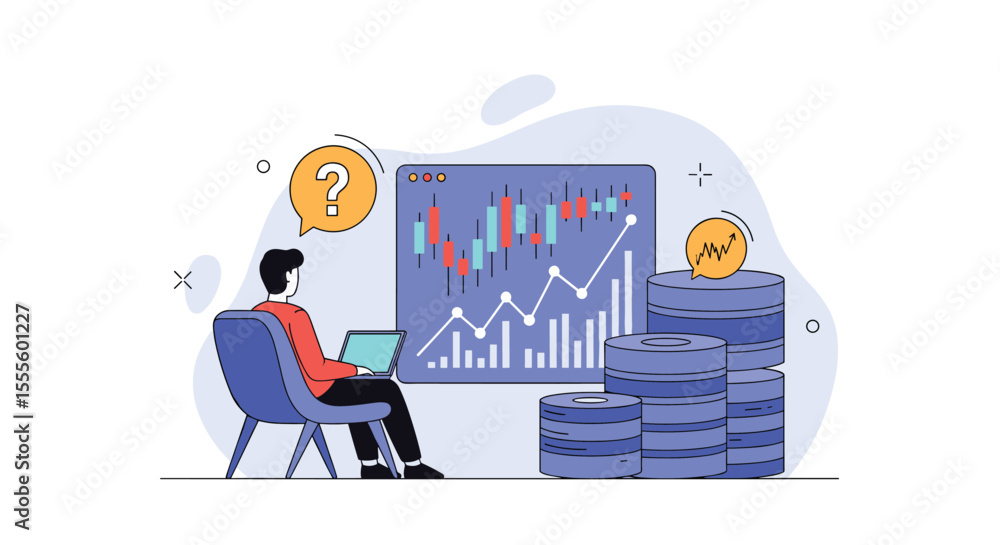 Naklejka premium Analyzing stock market trends and financial performance with digital tools and virtual currency assets