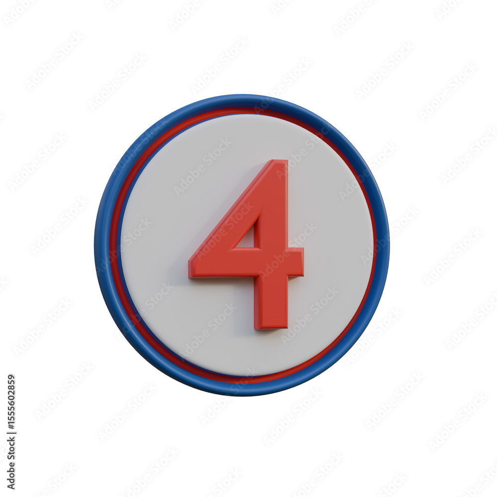 Fototapeta premium Stylish 3D Number Four Red and Blue Circular Design Element