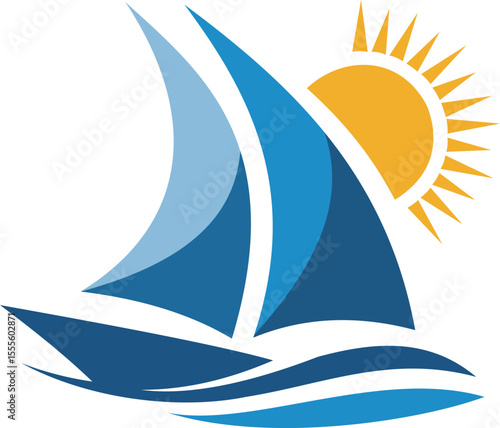 A colorful graphic depicting a sailboat with dynamic sails and a bright sun, evoking a sense of adventure and relaxation. This design is ideal for travel promotions, summer events, or any project cele