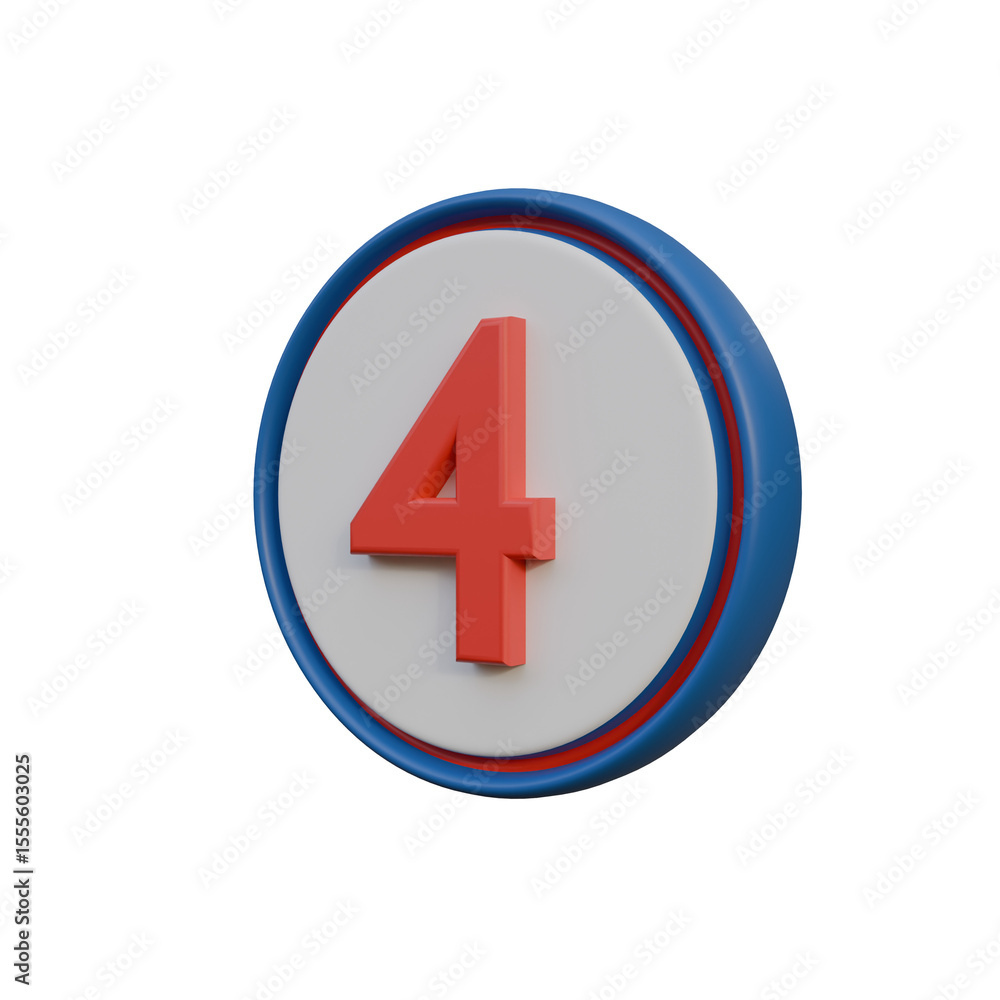 3D Render of Number Four Red and Blue Circular Design Element 3D Render of Number Four Red and Blue Circular Design Element