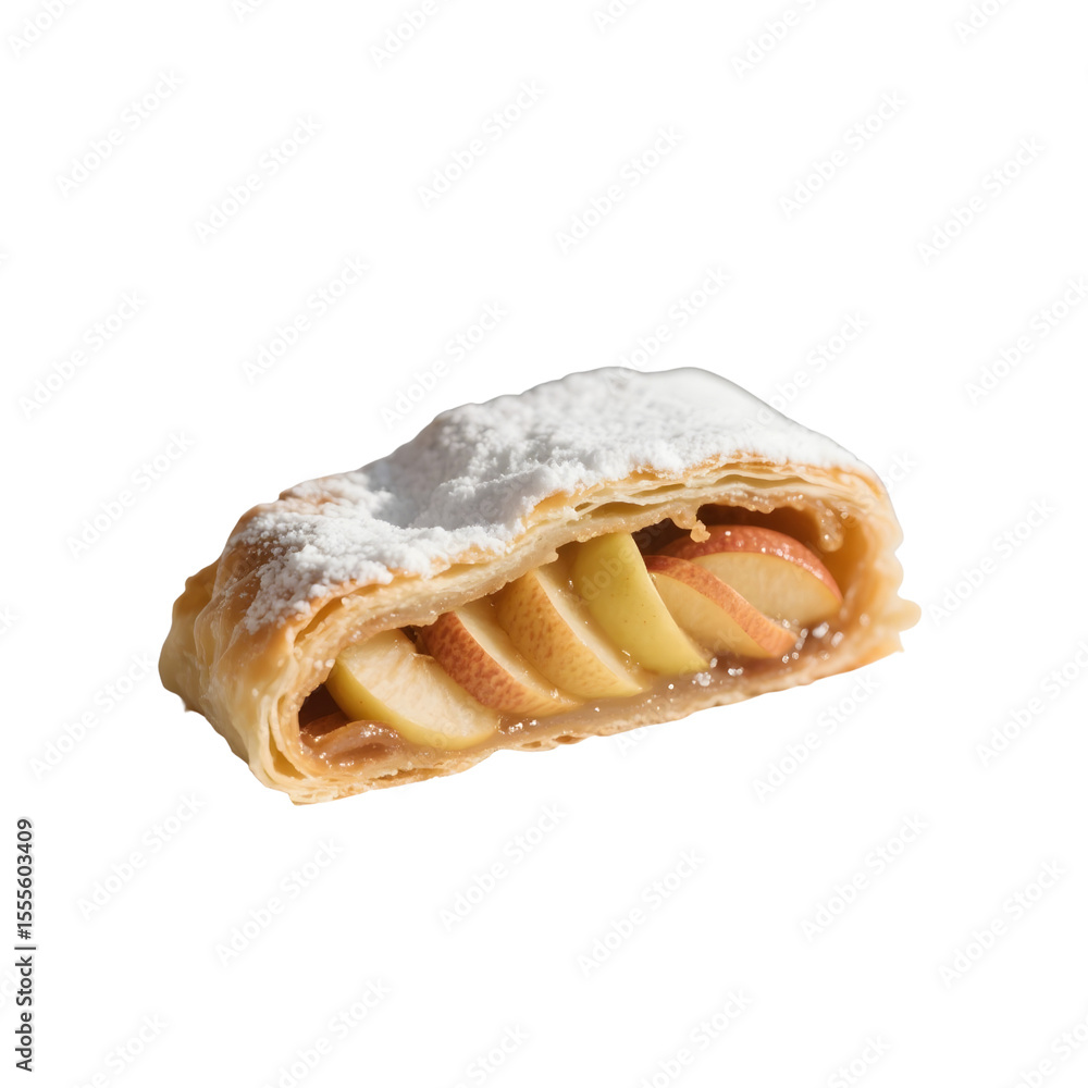 Naklejka premium Apple strudel dusted with sugar isolated on transparent background