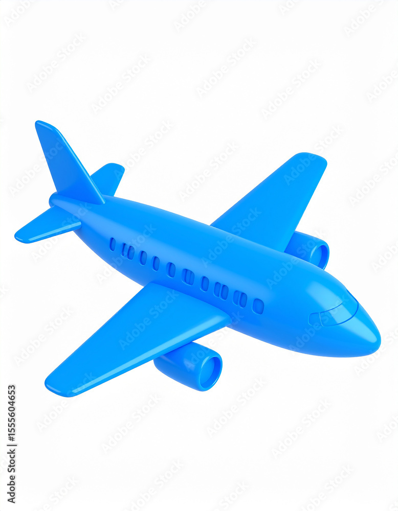 Fototapeta premium Three dimensional blue airplane model isolated against a clean white background ready for takeoff