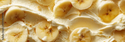extreme close-up banana ice cream texture background. banner style