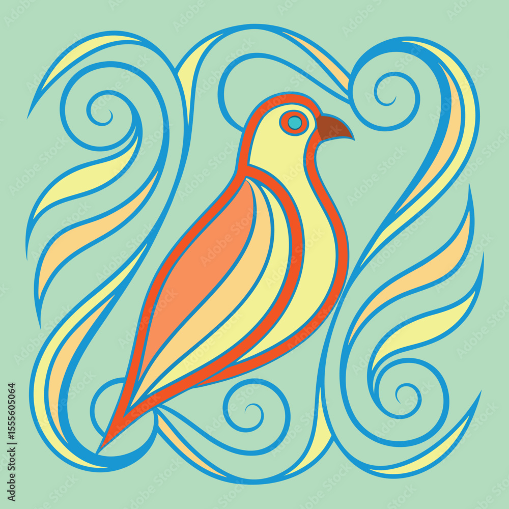 Fototapeta premium Stylized bird silhouette with dynamic swirling wind patterns