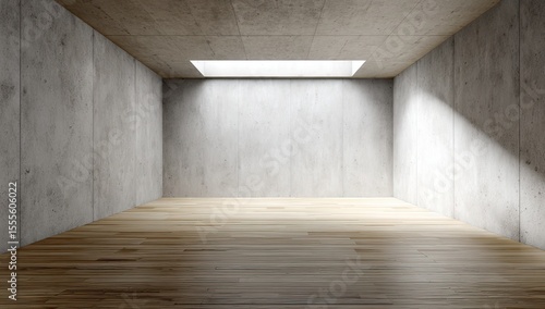 Empty concrete room with wooden floor