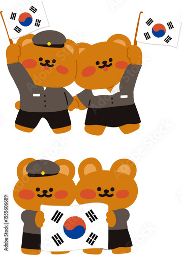 한국 광복절을 맞이한 곰돌이 캐릭터