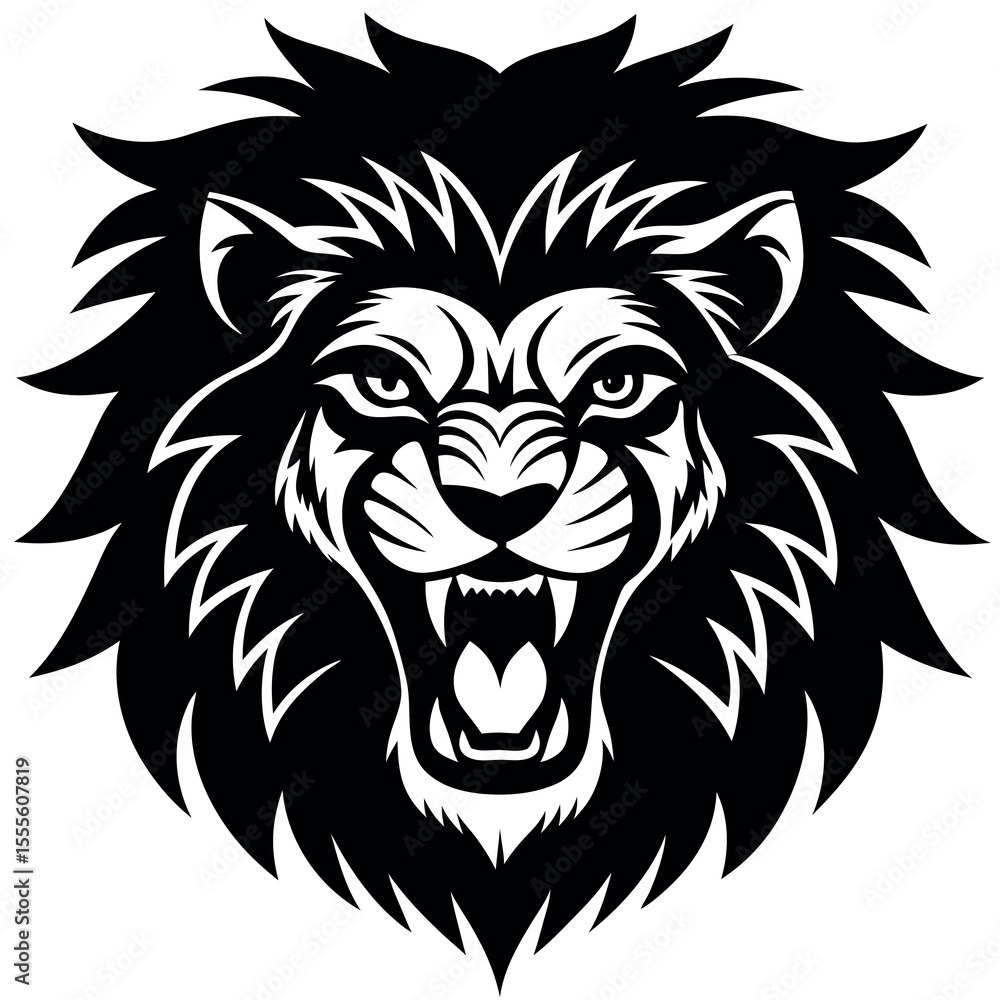 Fototapeta premium Fierce lion face graphic illustration on a clean white background