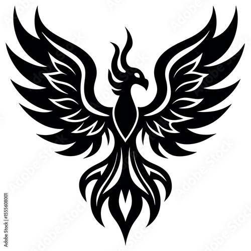 Tribal tattoo design of a phoenix rising from flames