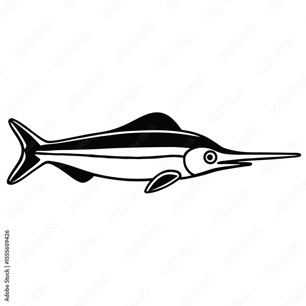 Fototapeta premium Stylized baby swordfish illustration side view graphic design