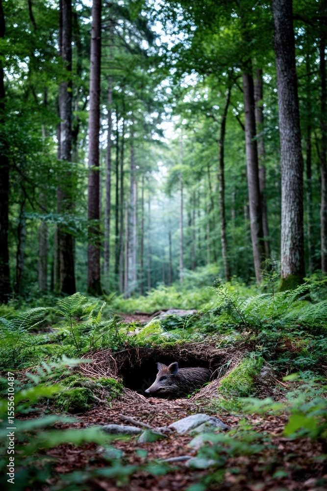 Obraz premium Forest path with a boar