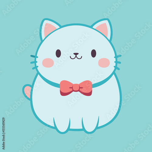 Adorable chubby kawaii cat sitting logo design illustration