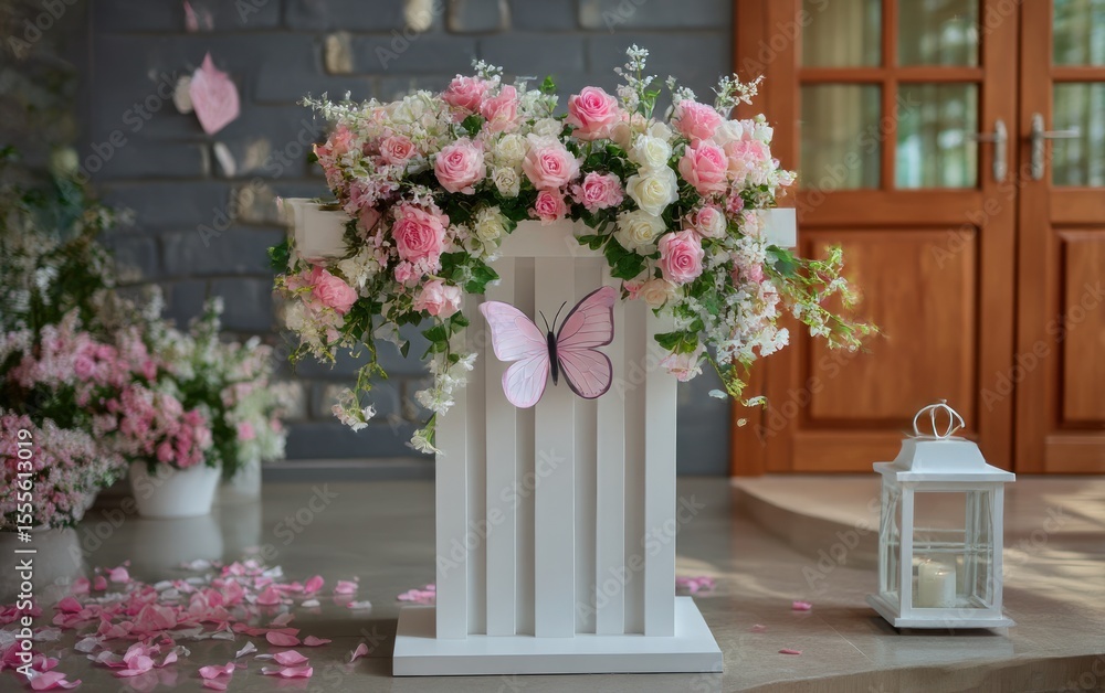 Fototapeta premium Elegant floral display on a white stand