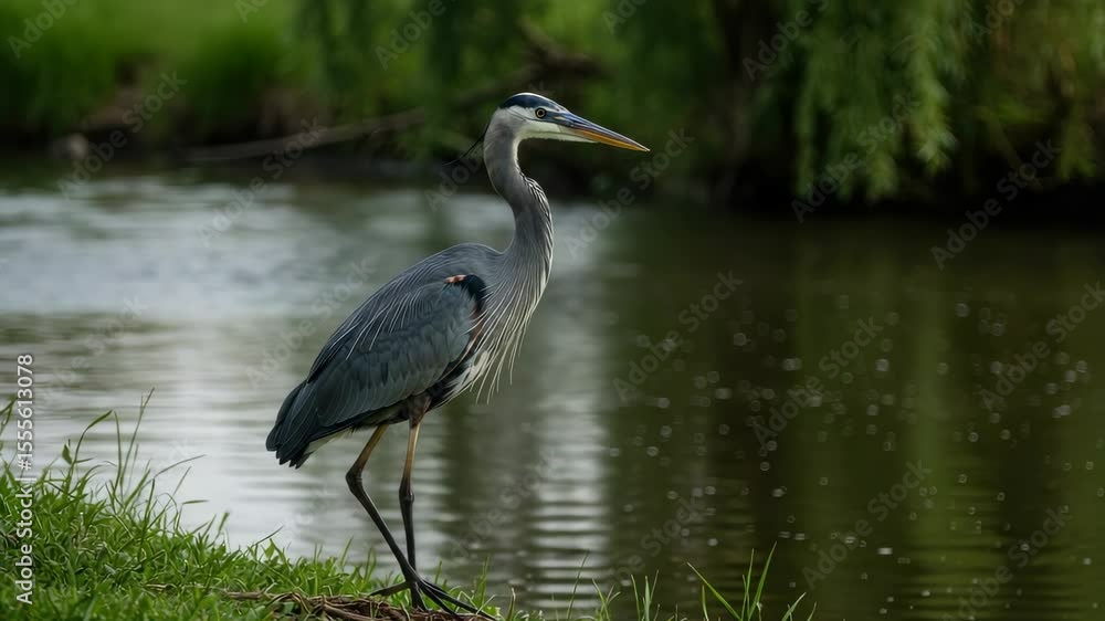 Great blue heron stands gracefully by the water in a serene nature setting capturing the beauty of wildlife and tranquility Great blue heron stands gracefully by the water in a serene nature setting capturing the beauty of wildlife and tranquility
