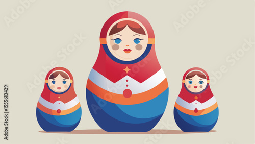 Three matryoshka dolls standing on a light colored surface landscape illustration