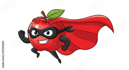 Cartoon Superhero Apple Character Flying with Cape