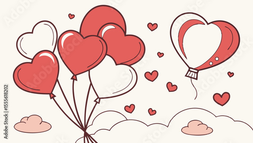 A Valentine’s Day , 14 February  with pink shiny hearts and balloons, used for love banners and greeting designs in white  background  vector illustration.