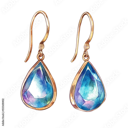 watercolor vector of Dangle Earrings, isolated on a white background.