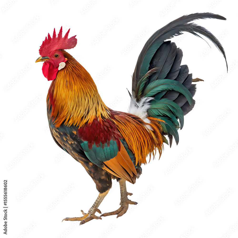 A beautiful colorful rooster with vibrant feathers crowing in the morning isolated on a transparent background png A beautiful colorful rooster with vibrant feathers crowing in the morning isolated on a transparent background png