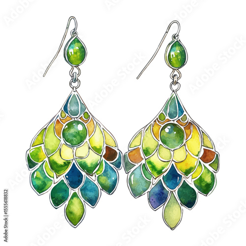 Dangle Earrings, watercolor vector, isolated on a white background.