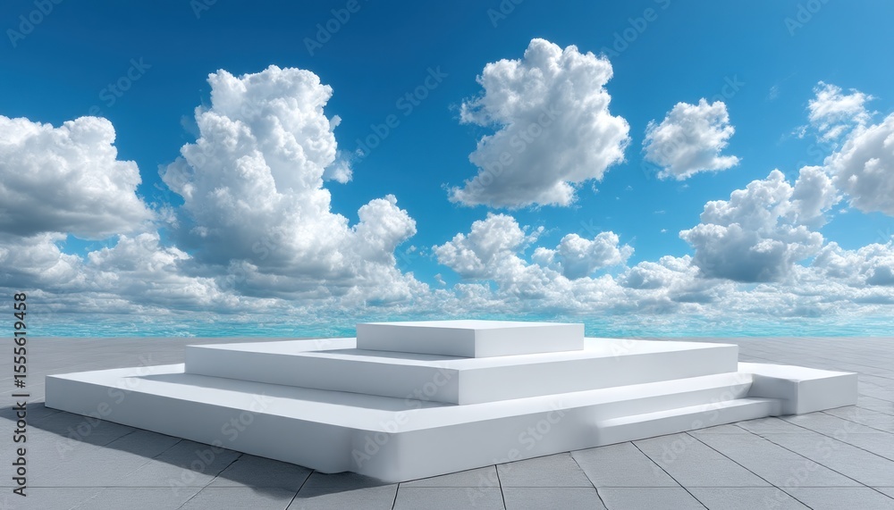 Obraz premium Empty white platform under a partly cloudy sky