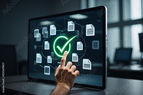 Document Approval Workflow on a Digital Tablet with Green Check Mark