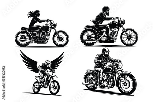A dynamic vector silhouette of a biker on a motorcycle, captured in a thrilling jump, perfect for extreme sport illustrations
