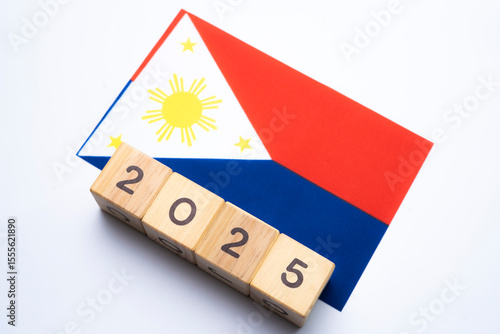 2025, Philippines, Philippines flag with date block, Concept, Important events for Philippines in the new year, election, economy, social activities, central bank, Philippines foreign policy