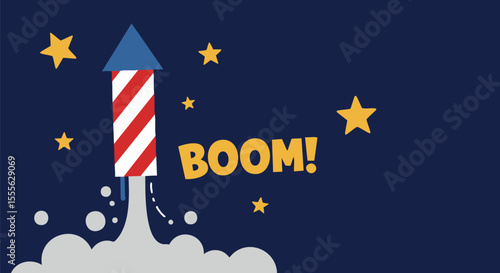 Abstract Vector Illustration of Moon and Stars on a Patriotic Night Sky Background