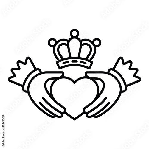 Claddagh Ring Symbol Hands Heart and Crown Outline Illustration