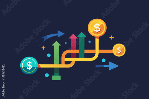 minimal business path icon — arrows leading to money symbol