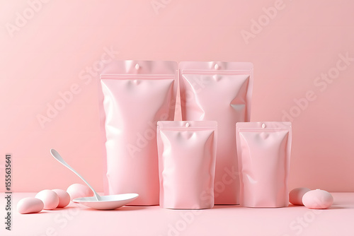 Minimal Cosmetic Packaging Tubes on Pink Background for Skincare or Beauty Product Advertisement