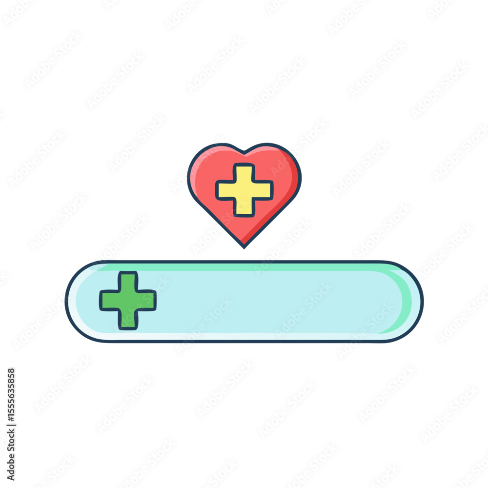 Obraz premium Health bar and heart icon with medical cross for gaming and healthcare