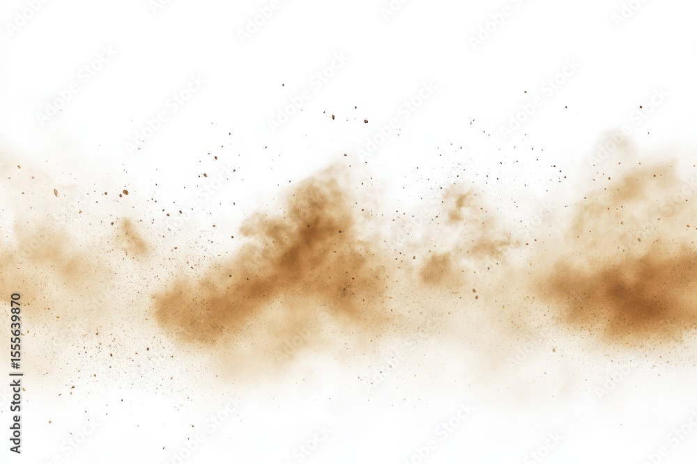 Dust cloud rises dramatically, sweeping across the landscape during a fierce sandstorm at midday in an arid environment Dust cloud rises dramatically, sweeping across the landscape during a fierce sandstorm at midday in an arid environment