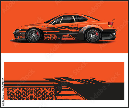 Orange and Black Car Wrap Design Template Graphic