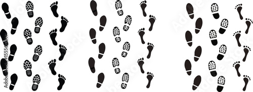 Black Barefoot And Shoe Prints Pattern Background Graphic Design footprints bare feet