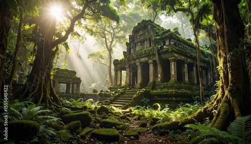 Fototapeta Naklejka Na Ścianę i Meble -  Ancient Temple Overgrown by Lush Jungle