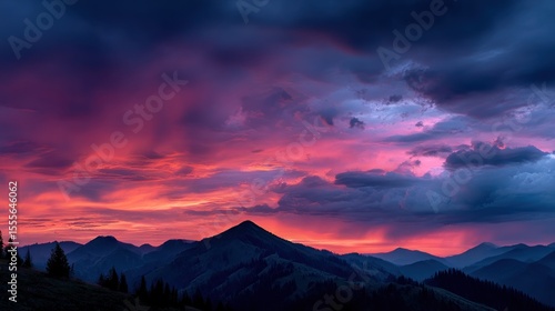 Fototapeta Naklejka Na Ścianę i Meble -  Dramatic mountain sunset